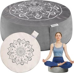 Large Round Meditation Cushion with Removable Velvet Cover – Perfect for Moms