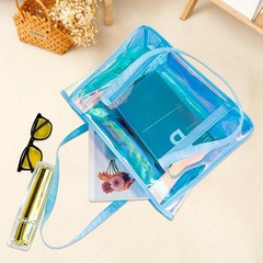 Holographic Clear Tote Bags, Waterproof Shoulder Bag, Clear Holographic Blue