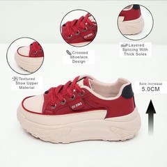 Sneakers for Women,Lace Up Thick Soled Non Slip Sports Shoes, Breathable, 9 Red