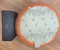 Meditation Floor Cushion Handmade Medium Peach Floral Embroidered Buckwheat