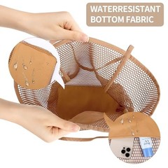 Mesh Tote Beach Bag,Women Fairycore Hobo Bag,Shoulder Bag,Soft Summer Khaki