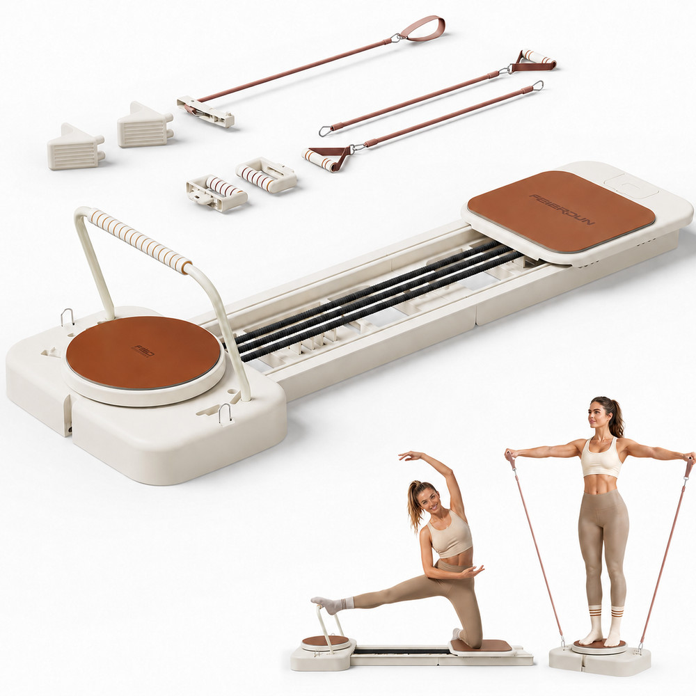 Pilates Reformer Machine w Extended Slide Rail,Full Body Core Training Equipment