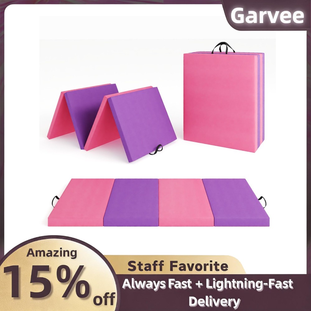 6x2ft 4-Fold Gymnastics Mat Thick Tumbling Mat with Handles for Pilates Martial