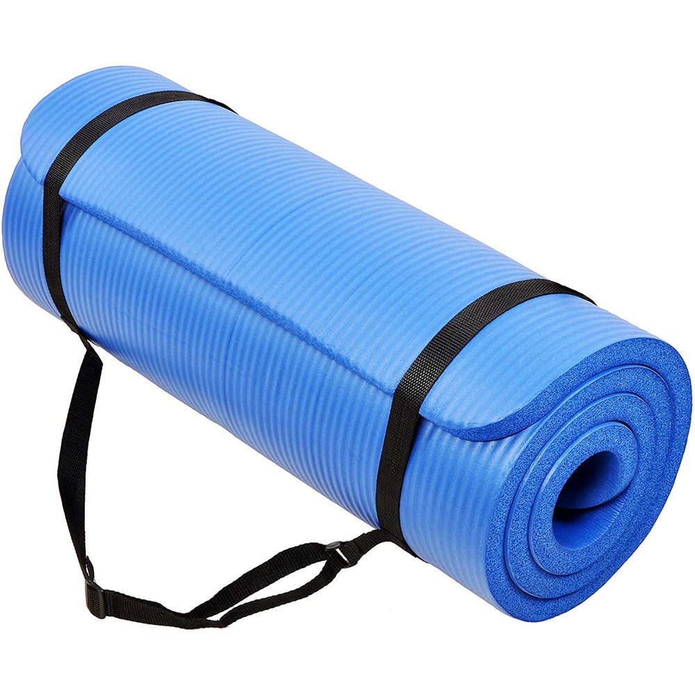 GoCloud 1″ Extra Thick Exercise Yoga Mat with Carrying Strap, Blue (Open Box)