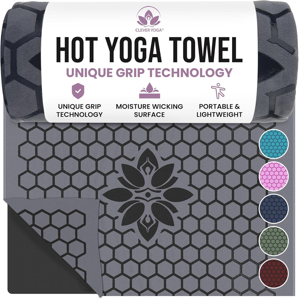 Clever Yoga Hot Yoga Mat Towel – Non-Slip Grip for Hot Yoga, Sweat Absorbent, Ho