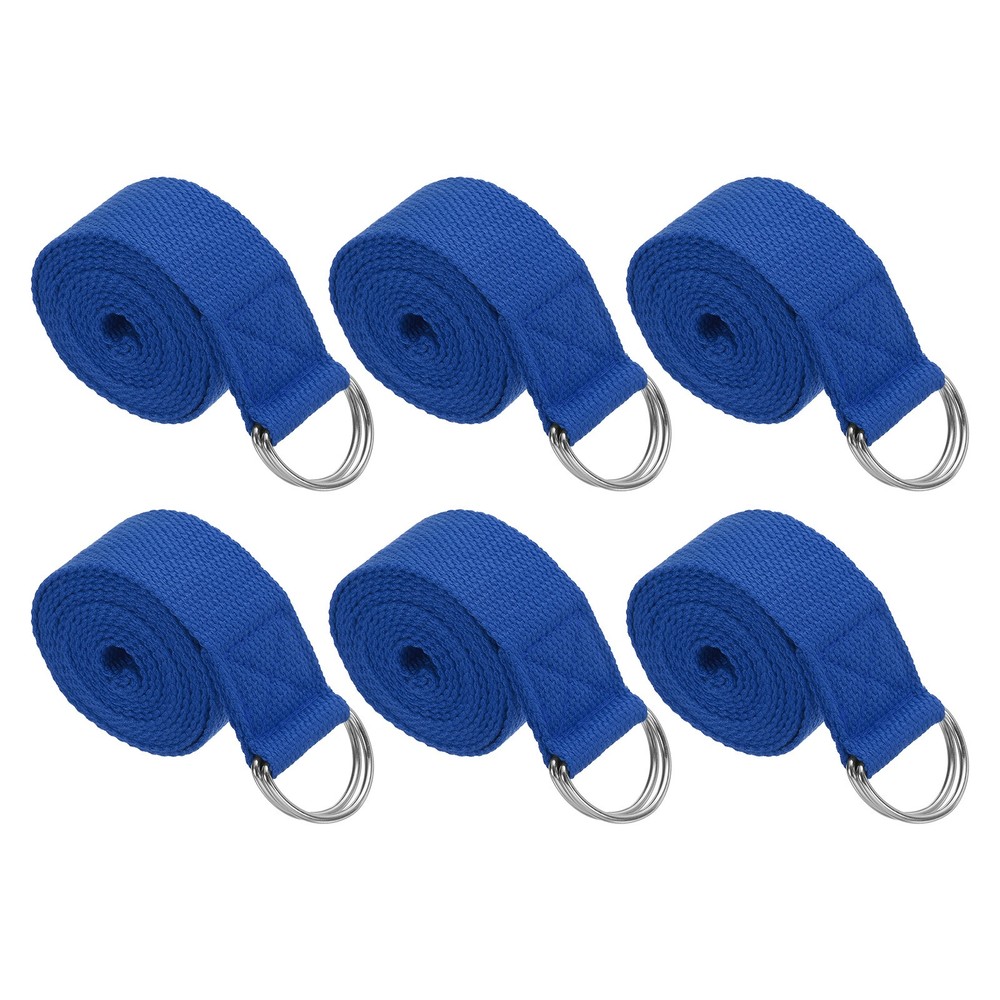 6Pcs 8 Feet Cotton Yoga Strap Belt Stretch Bands with D-Ring Buckle, Navy Blue