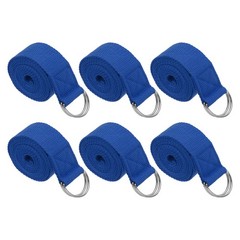 6Pcs 8 Feet Cotton Yoga Strap Belt Stretch Bands with D-Ring Buckle, Navy Blue