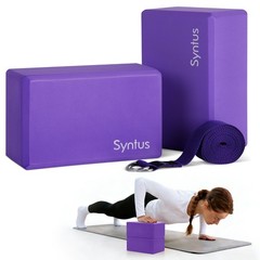 Yoga Block and Strap Set – 2 Non-Slip Foam Blocks 9x6x4″ + 8FT D-Ring Strap for