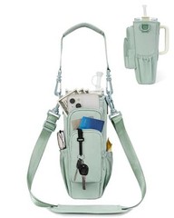 30/Crossbody Water Bottle Holder Anti-Tip Tumbler Carrier Bag | 40oz Green