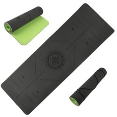 Yoga Mat with Alignment Marks – Lightweight Exercise Mat with Carry Strap for…