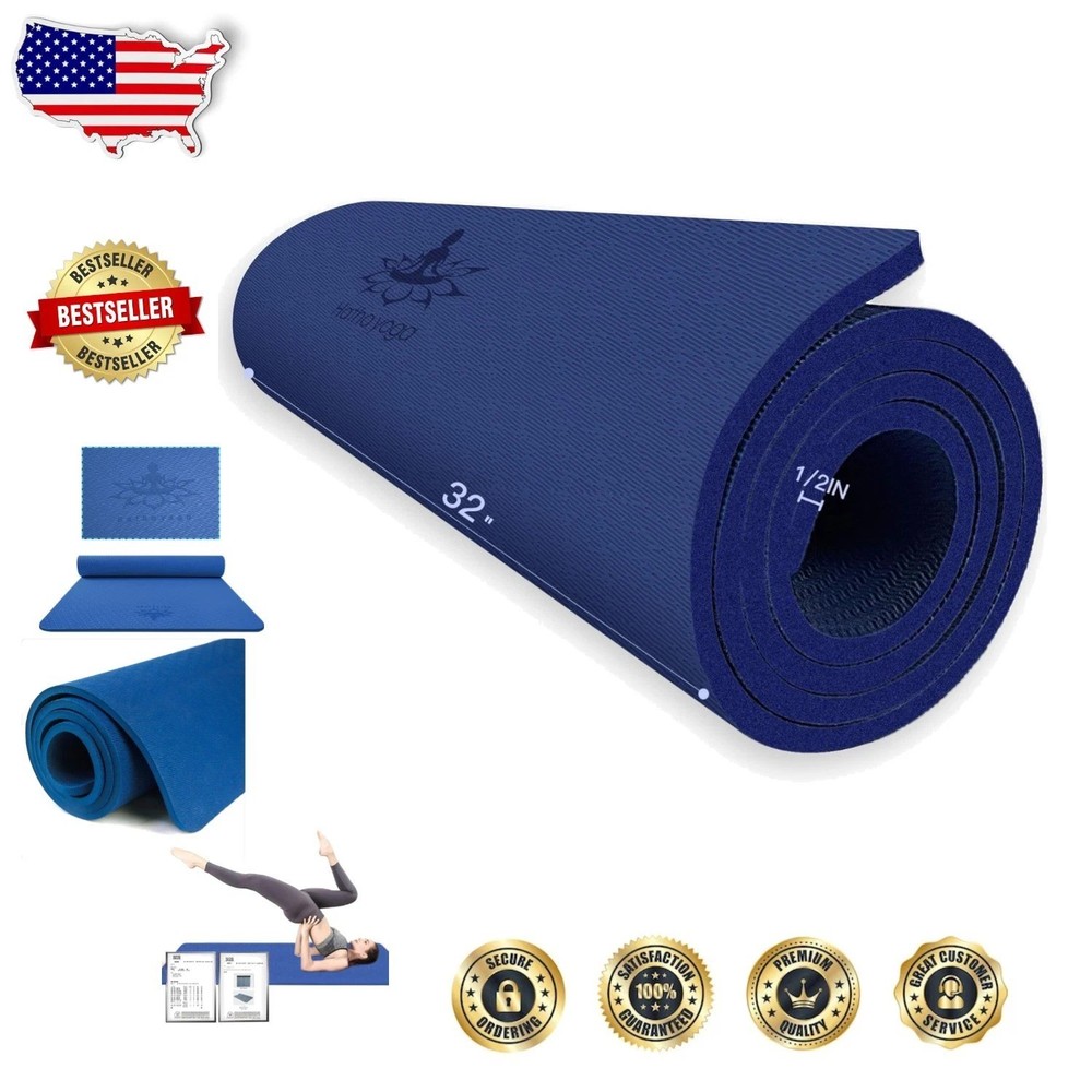 High Density TPE Yoga Mat 72″x32″ 1/2″ Blue Anti-Tear SGS Certified