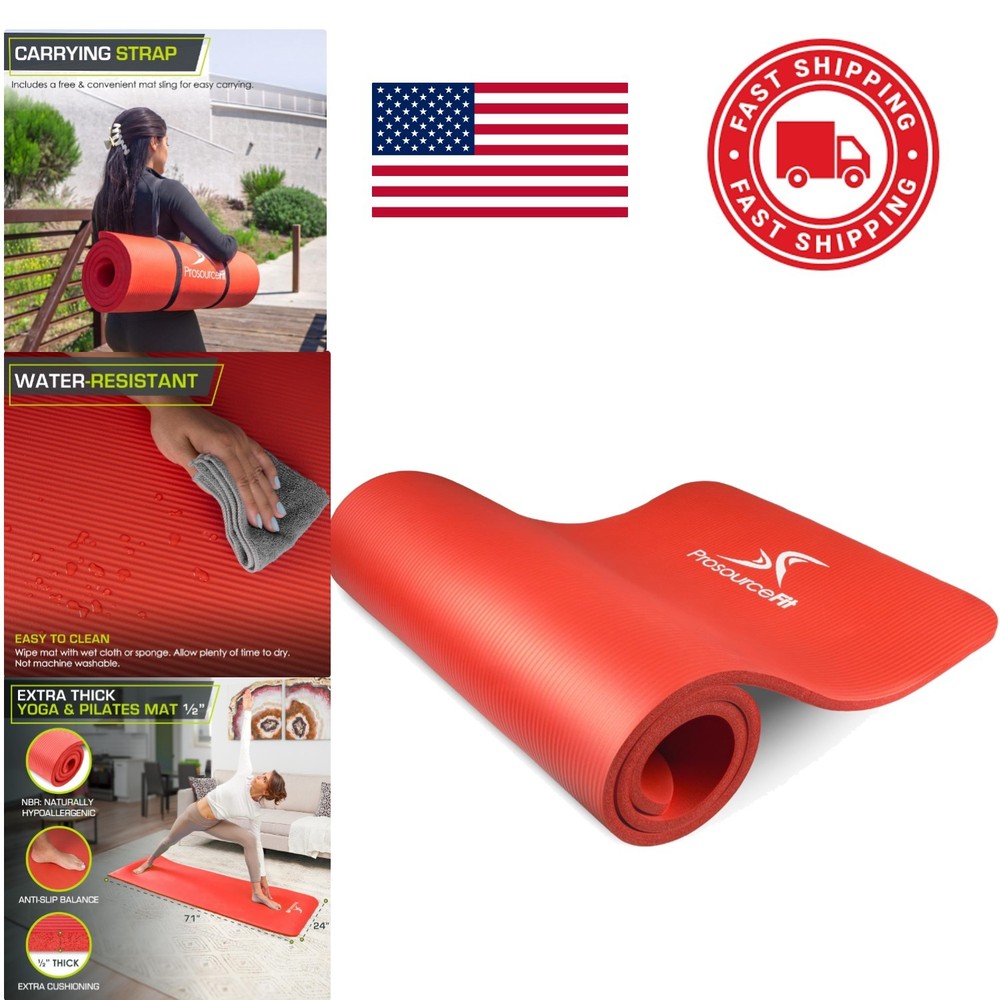 High Density Yoga Mat 1/2 Inch Thick with Carrying Strap for Easy Transport