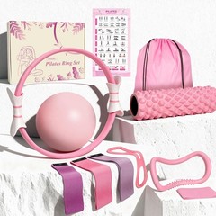 Pink Pilates Ring Kit with 14 inch Magic Circle & Foam Roller, Ergonomic Home…