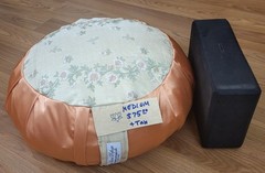 Meditation Floor Cushion Handmade Medium Peach Floral Embroidered Buckwheat