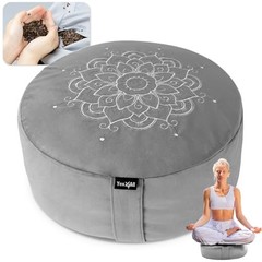 Meditation Cushion, Floor Pillow Foam Zafu Buckwheat, Mandala C. Ash Gray