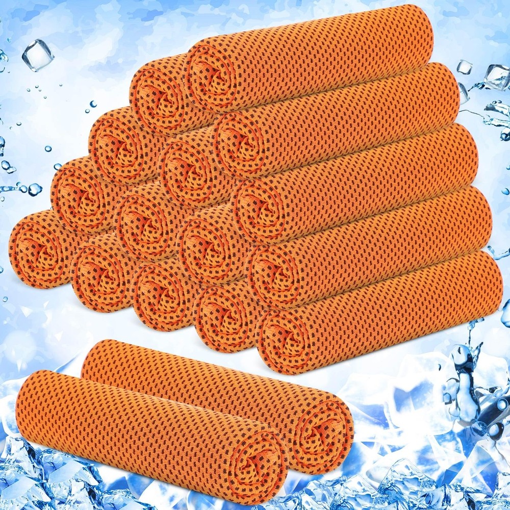 Hosuly 12 Pieces Cooling Towels, 40 x 12 Inch Ice Cool Towel Small, Orange