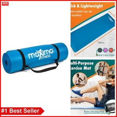 Exercise Mat 183cm x 60cm 12mm Thick NBR Foam Yoga Pilates Stretching Mat with