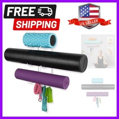Guru Yoga Mat Holder Wall Mount with 3 Hooks for Hanging Yoga Strap, Resistan…