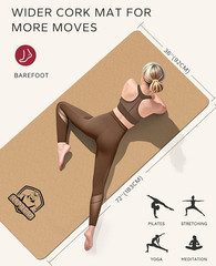 Extra-Wide Eco-Friendly Cork Yoga Mat with Bonus Resistance Bands & Carry Bag