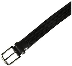 Perry Men’s Woven Belt with Stretch Leather-Trim Fabric Small Black