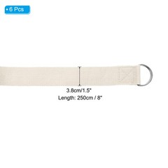 6Pcs 8 Feet Cotton Yoga Strap Belt Stretch Bands with D-Ring Buckle, White