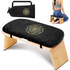 Folding Bamboo Meditation Bench with Cushion & Carry Bag – Ergonomic Yoga and…