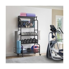 56” Taller Home Gym Storage Organizer, Yoga Mat Storage Rack with Hanging Bo…