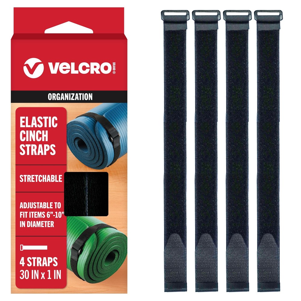 VELCRO Brand 30 Inch Elastic Straps 4 Pack, Use as Yoga Mat Straps, Fasten Outdo