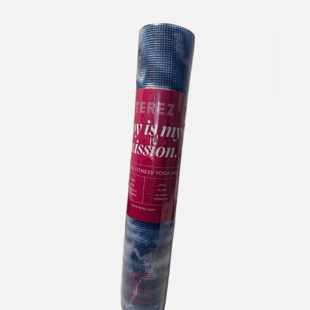 Terez Yoga Pilates Mat Blue Tie Dye 5mm Thick Non Slip Multicolor 24”x64”
