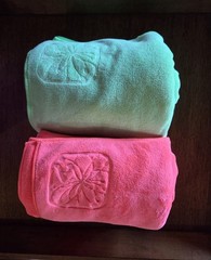 GENTLY USED APANA YOGA MAT TOWELS SET OF 2 NEON GREEN AND ORANGE