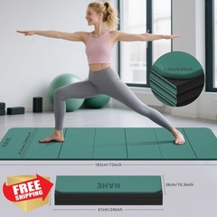 HAHE Yoga Mat Extra Thick TPE 72″x24″ Non-Slip Foldable High Density Portable