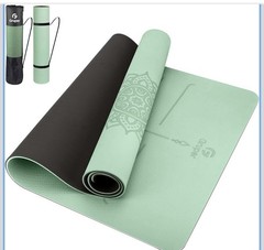 Gruper TPE Yoga Mat Non-Slip Alignment Markings 72x32in Green w/ Strap & Bag