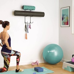Yoga Mat Wall Mount Rack – 3 Hooks for Straps & Bands – Modern Home Gym Style