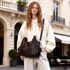 Slouchy Hobo Shoulder Bag for Women Soft Leather Purse and Handbags Punk Styl…