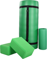 Extra Thick 71×24 Yoga Mat with Knee Pad, Blocks & Carry Strap for Workouts