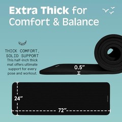 Solana Yoga Mat Thick 1 2in Non Slip Workout Nylon Strap 72x24in Exercise