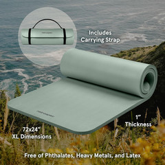 Solana Yoga Mat 1″ Thick W/Nylon Strap for Men & Women – Non Slip Exercise Mat f