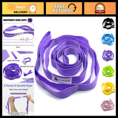 Yoga Stretching Strap with Loops – Non-Elastic Exercise Strap for Therapy, Pilat