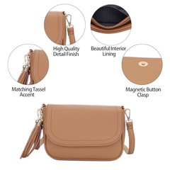 Small Crossbody Bags for Women Trendy Flap Saddle Purses with Tassel Light Tan