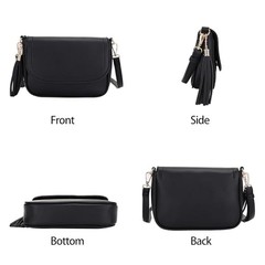 Small Crossbody Bags for Women Trendy Flap Saddle Purses with Tassel Black