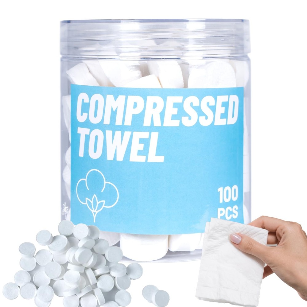 100 PCS Compressed Towels, Compressed Cotton Hand Wipe, Camping Towel, Dispos…