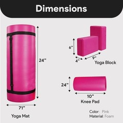 BalanceFrom 71″x24″ Anti Tear Yoga Mat w/Strap, Knee Pad & Blocks, Pink (Used)