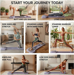 Foldable Pilates Reformer with Resistance Bands for Home Full Body Workout