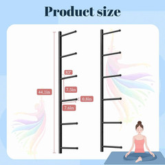 Yoga Mat Holder Wall Mount with 12 Straps, 6 Tier Metal Yoga Mat Storage Rack Ho