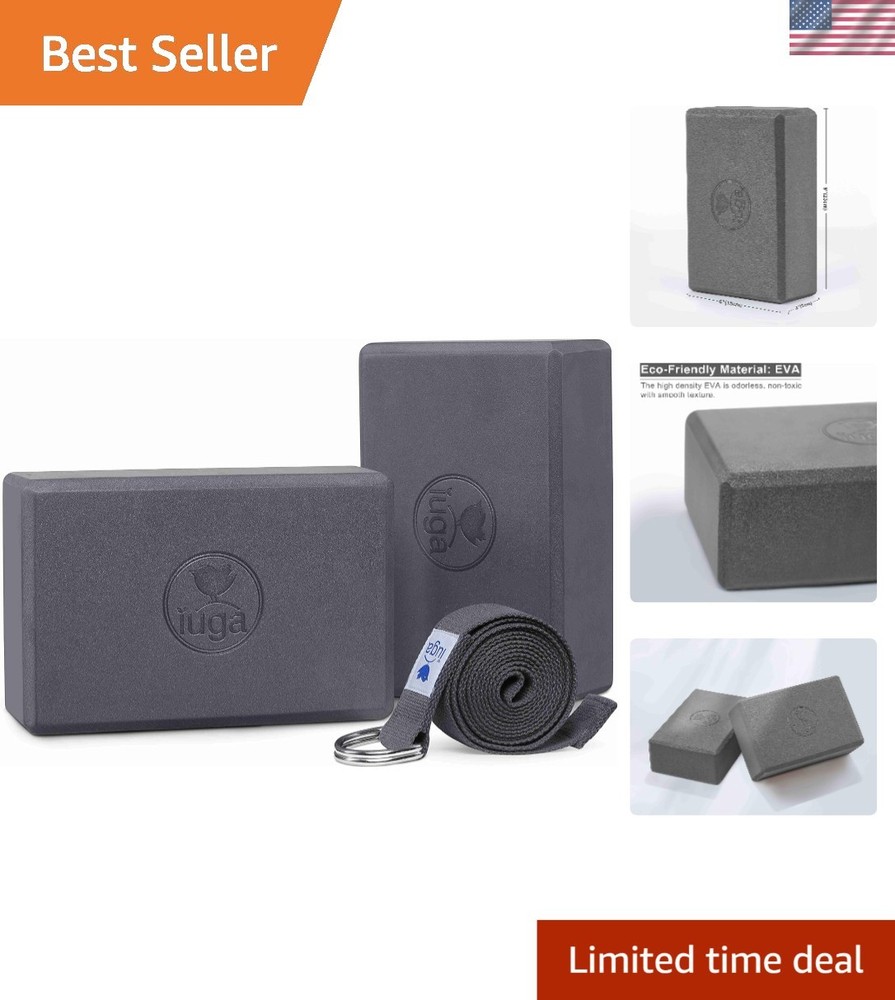 Yoga Blocks 2 Pack with Strap – Non-Slip High Density for Strength & Balance