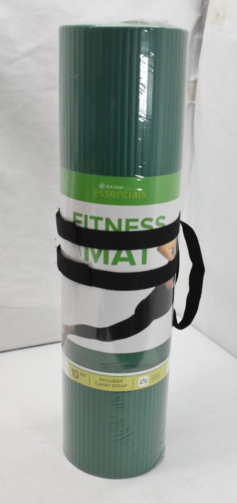 Essentials Thick Yoga Mat with Cinch Carrier Strap Textured Grip Green 72″ x 24″