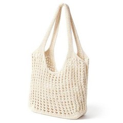 Crochet Tote Beach Bags for Women, Mesh Beach Tote Knit Bag, Summer Light Buff