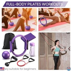 Soulchen 7-Piece Pilates Set with 10″ Yoga Ball, Resistance Bands & Water Bottle