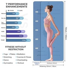 Yoga Mat Non Slip TPE Thick Yoga Mat with Alignment Mark, Large Size 72″L x 3…