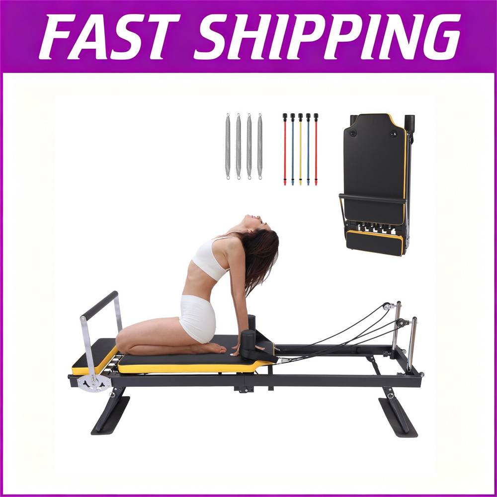Pro Pilates Reformer Foldable Pilates Machine Home Gym Workout Dual Resistance